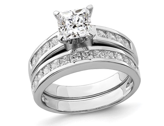 Sterling Silver Engagement Bridal Wedding Ring Set with Cubic Zirconia (CZ) 