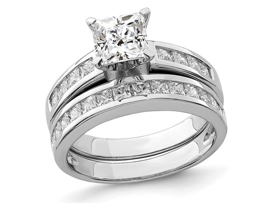 Sterling Silver CZ Engagement Wedding Ring Set Cubic Zirconia Matching Band 