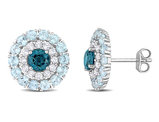 4.30 Carat (ctw) London Blue Topaz and White Topaz Halo Earrings in Sterling Silver