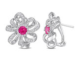 2.00 Carat (ctw) Pink Topaz & White Topaz Flower Omega-Clip Earrings in Sterling Silver