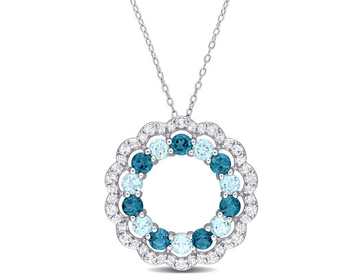 6.00 Carat (ctw) London Sky Blue Topaz and White Topaz Circle Pendant Necklace in Sterling Silver with Chain