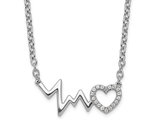 Heart and Heartbeat Necklace Pendant in Sterling Silver with Chain and Accent Diamonds