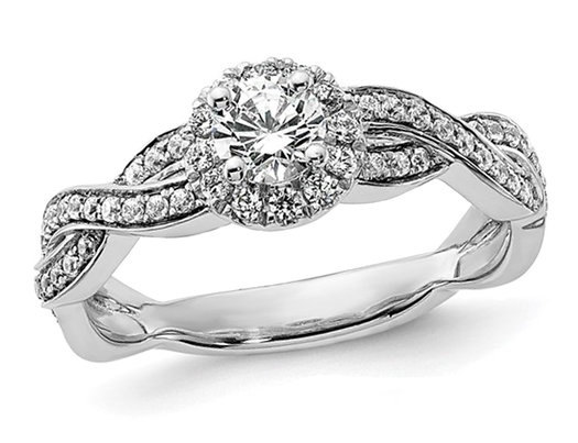 3/4 Carat (ctw I1-I2) Diamond Engagement By-Pass Halo Ring in 14K White Gold