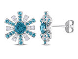 2.10 Carat (ctw) London Blue and White Topaz Starburst Earrings in Sterling Silver