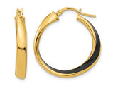 Sterling Silver Yellow Plated Hoop Earrings with Black Enamel 1 Inch (3.50 mm Thick)