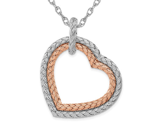 Sterling Silver Rose-plated Woven Hearts Pendant Necklace with Chain