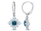 2.60 Carat (ctw) London Blue Topaz & White Topaz Cluster Earrings in Sterling Silver