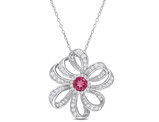 2.30 Carat (ctw) Pink Topaz & White Topaz Flower Pendant Necklace in Sterling Silver with Chain