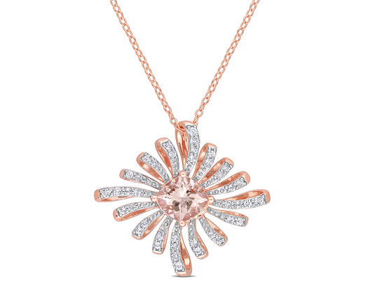 2.15 Carat (ctw) Morganite & White Topaz Spike Pendant Necklace in Rose Plated Silver with Chain