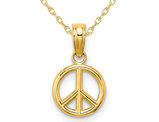 14K Yellow Gold Peace Sign Charm Pendant Necklace with Chain