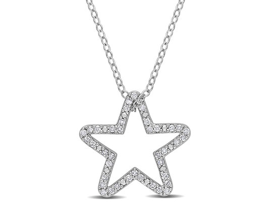 1/5 Carat (ctw) Diamond Star Charm Pendant Necklace in Sterling Silver with Chain