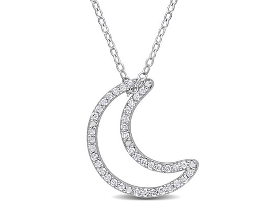 1/5 Carat (ctw) Diamond Moon Charm Pendant Necklace in Sterling Silver with Chain