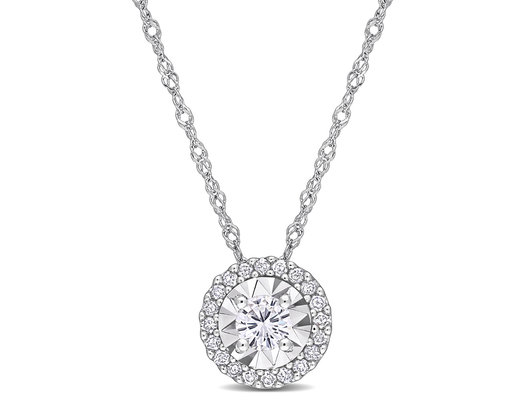 1/4 Carat (ctw) Diamond Halo Pendant Neckace in 10K White Gold with Chain