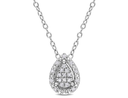 1/10 Carat (ctw) Diamond Teardrop Cluster Pendant Necklace in Sterling Silver with Chain