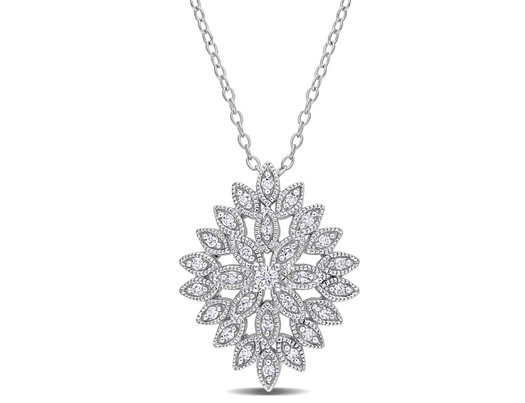 1/4 Carat (ctw) Diamond Cluster Pendant Necklace in Sterling Silver with Chain