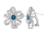 1.88 Carat (ctw) London Blue & White Topaz Flower Earrings in Sterling Silver