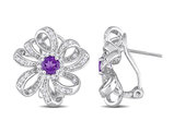 1.60 Carat (ctw) African Amethyst & White Topaz Flower Earrings in Sterling Silver