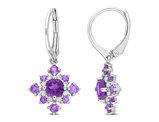 2.05 Carat (ctw) African Amethyst & White Topaz Cluster Dangle Earrings in Sterling Silver