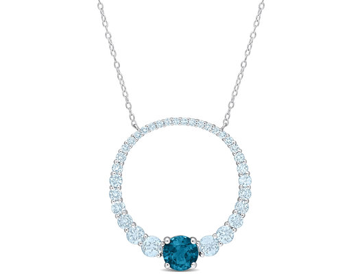 3.85 Carat (ctw) London Blue Topaz Circle of Life Pendant Necklace in Sterling Silver with Chain