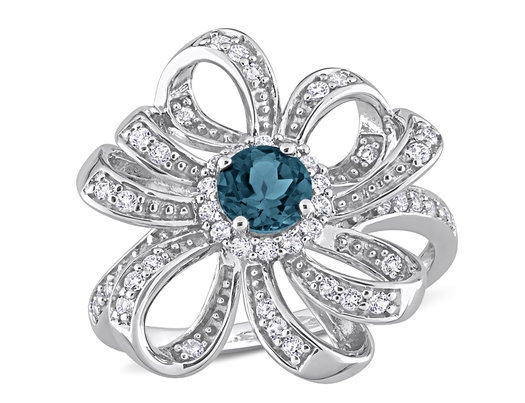 1.00 Carat (ctw) London Blue Topaz and White Topaz Ring in Sterling Silver