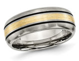 Men's 8mm Titanium Wedding Band Ring with 14K Gold Inlay