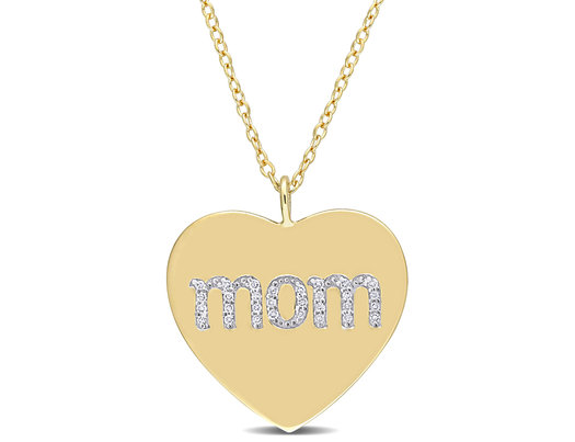 1/10 Carat (ctw) Diamond Heart MOM Pendant Necklace in Yellow Plated Sterling Silver with Chain