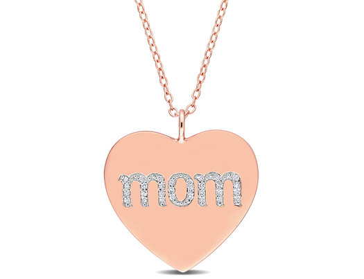 1/10 Carat (ctw) Diamond Heart MOM Pendant Necklace in Yellow Plated Sterling Silver with Chain