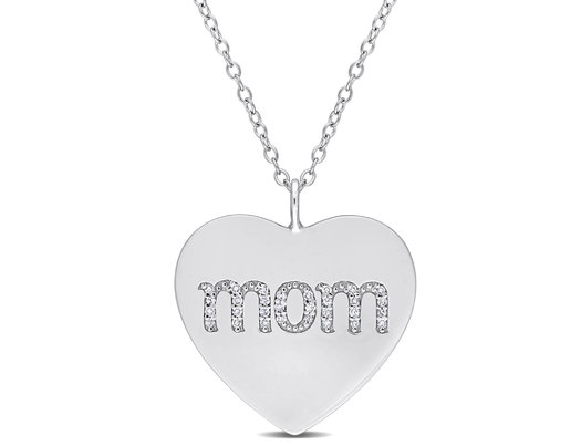 1/10 Carat (ctw) Diamond Heart MOM Pendant Necklace in Sterling Silver with Chain