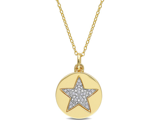 1/10 Carat (ctw) Diamond Star Charm Pendant Necklace in Sterling Silver with Chain