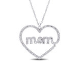 1/5 Carat (ctw) Diamond Heart MOM Pendant Necklace in 10K White Gold r with Chain