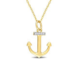 Anchor Charm Pendant Necklace in Yellow Plated Silver with Diamond Accent