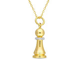 King Chess Charm Pendant Necklace in Yellow Plated Silver with Diamond Accent