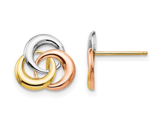 14K Yellow, White and Rose Gold Fancy Circle Post Earrings