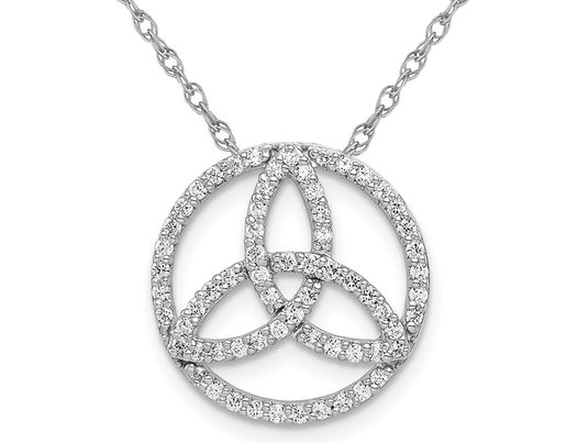 1/3 Carat (ctw) Trinity Celtic Circle Pendant Necklace in 14K White Gold with Chain