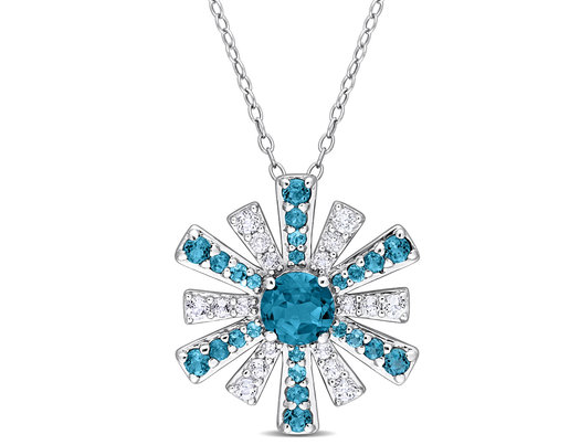 2.37 Carat (ctw) London Blue and White Topaz Starburst Pendant Necklace in Sterling Silver with Chain