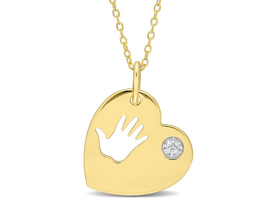 Hand Heart Charm Pendant Necklace in Yellow Plated Sterling Silver with Chain