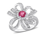 1.10Carat (ctw) Pink and White Topaz Flower Ring in Sterling Silver