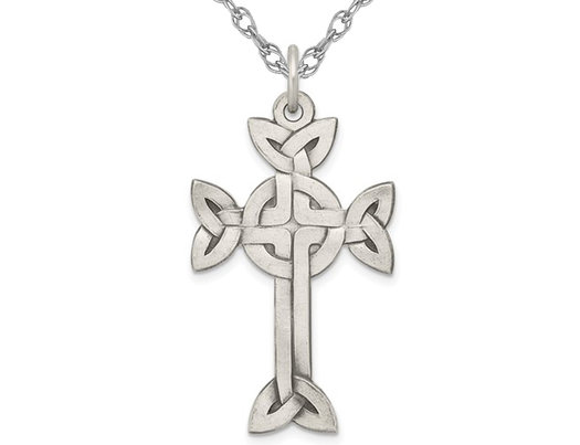 Sterling Silver Antiqued Brushed Celtic Cross Pendant Necklace with Chain