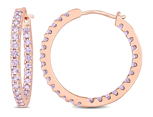2.80 Carat (ctw) Lab-Created Alexandrite Hoop Earrings 10K Rose Gold