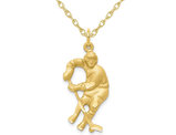 10K Yellow Gold Hockey Player with Stick & Puck Charm Pendant Necklace with Chain