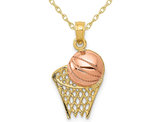 14K Yellow and Rose Gold Basketball & Hoop Pendant Necklace with Chain
