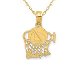 10K Yellow Gold Basketball in Net Pendant Necklace with Chain