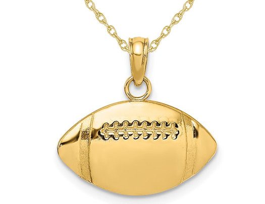 14K Yellow Gold Classic Football Charm Pendant Necklace with Chain