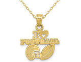 10K Yellow Gold I Love Football Charm Pendant Necklace with Chain