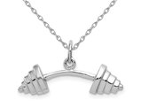 10K White Gold Barbell Charm Pendant Necklace with Chain
