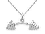 10K White Gold Barbell Charm Pendant Necklace with Chain