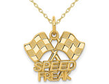 14K Yellow Gold Racing Flags Speed Freak Charm Pendant Necklace with Chain