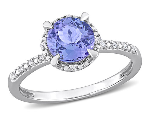 1.50 Carat (ctw) Tanzanite Solitaire Ring in 10K White Gold with Accent Diamonds