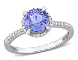 1.50 Carat (ctw) Tanzanite Solitaire Ring in 10K White Gold with Accent Diamonds