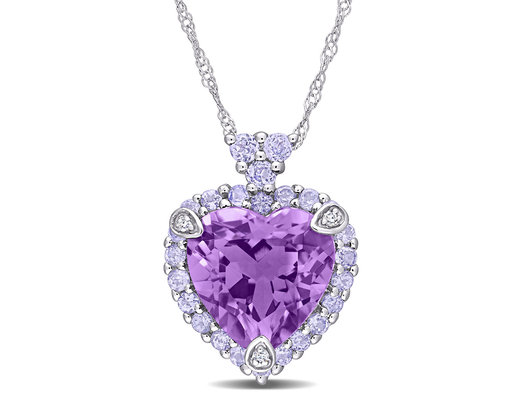 3.80 Carat (ctw) Tanzanite & Amethyst Heart Pendant Necklace in 10K White Gold with Chain